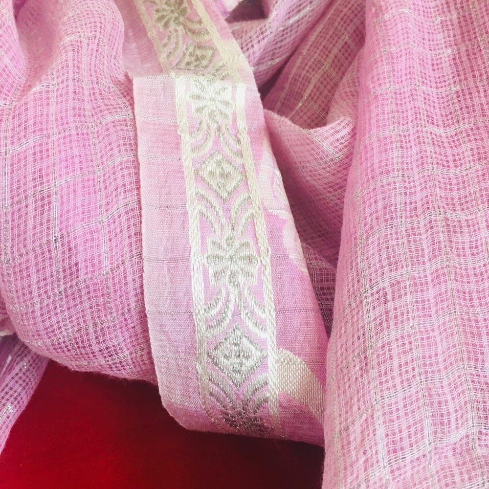 100% cotton silk scarf / Dupatta pink silver - Picture 3 of 3